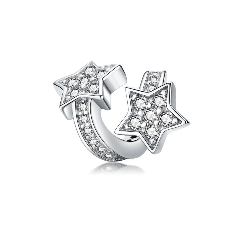 BAMOER 925 Silver Clear 5A Crystal Collection Family Heart Cross Charm Beads fit for Charm Bracelet & Necklace Pendant