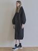 AVANT-G Volume Sleeve Long Hooded Dress - Black (Fleece)