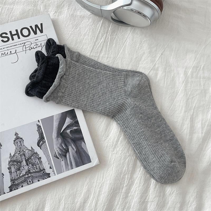 Korean Angola Red And Fake Two-Piece Contrasting Socks, Double Luo Kou Color Matching Stacking Socks, Pure Cotton Boneless Medium Tube Socks