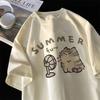 American Street Creative Blow Fan Cat Pure T-shirt για άντρες και γυναίκες Καλοκαιρινό Χαλαρό κοντομάνικο Ζευγάρι INS Top Sense of Design Streetwear