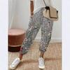 Women's Printed Cotton and Linen Craft Pocket Casual Pants Long Pants