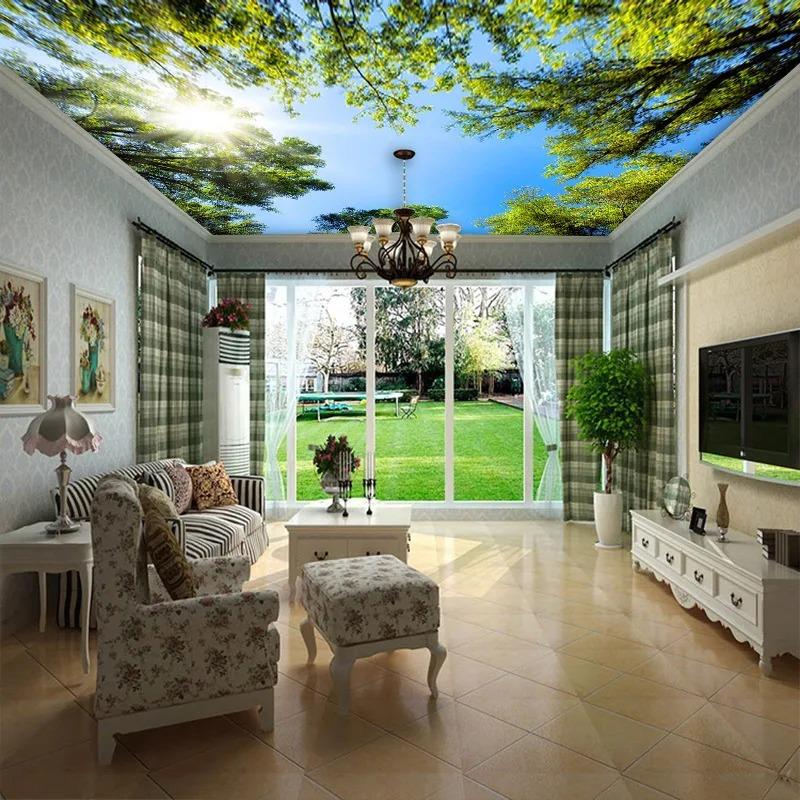 Sky Wallpaper Ceiling Mural Sunlight Green Forest Landscape Wallpaper Hotel Restaurant Living Room Backdrop 3d Wall Mural