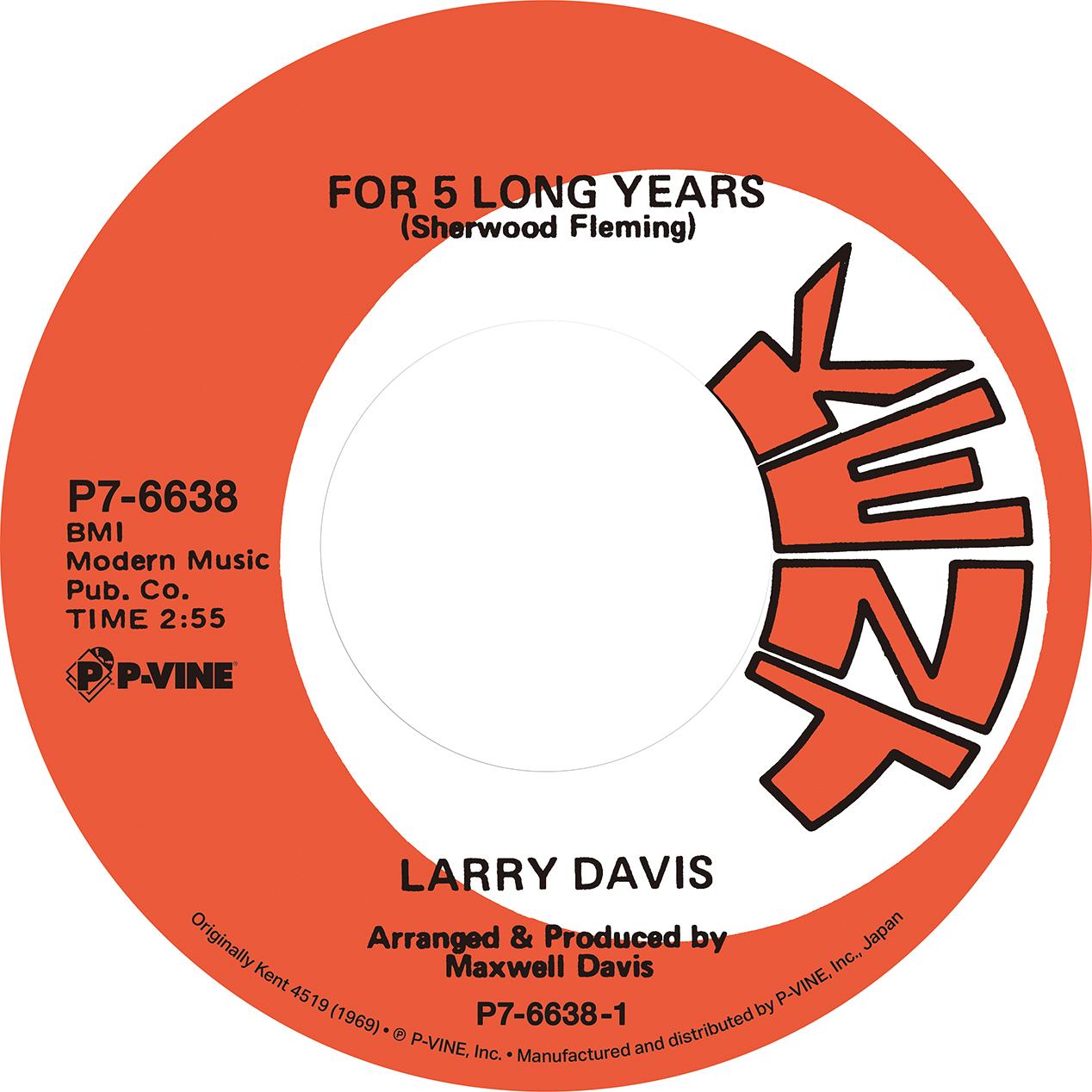 

7inch Record LARRY DAVIS - For 5 Long Years P76638 P-Vine Records 2025 Japan Soul/Funk