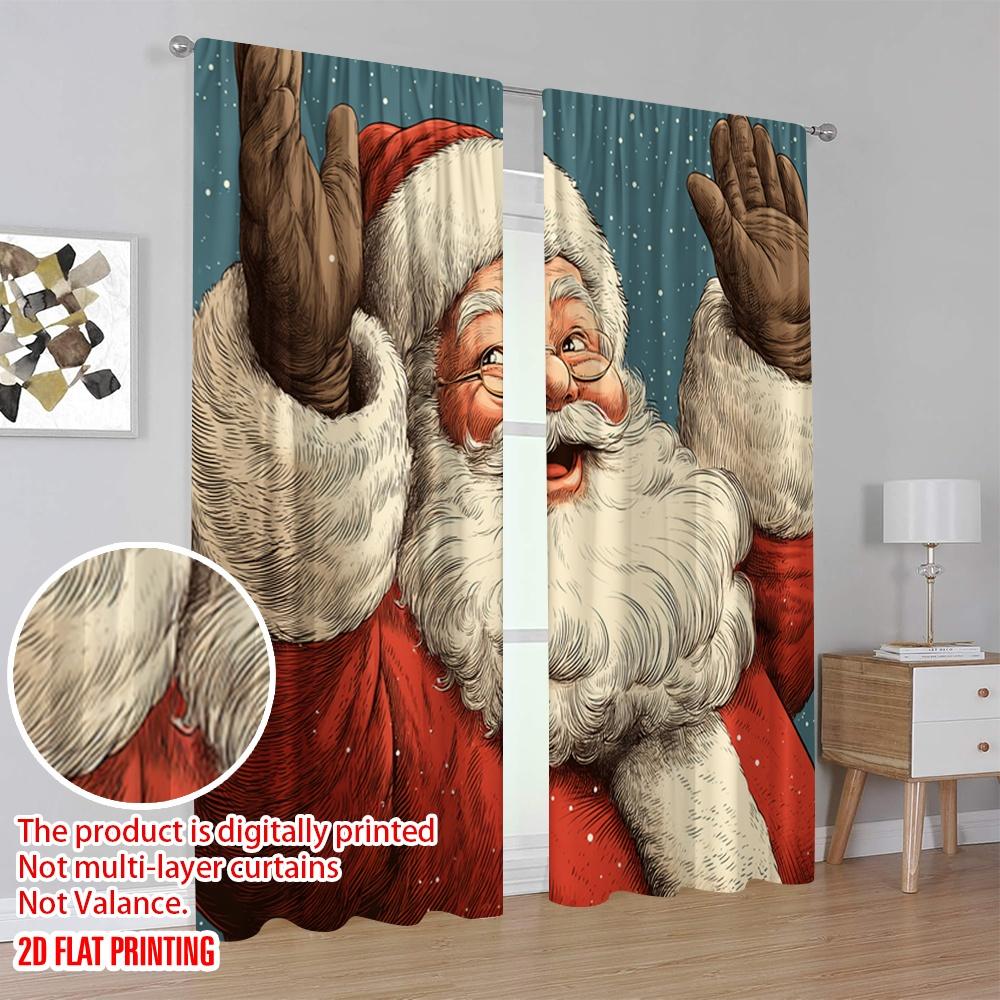 2pcs,2D Plane Printing Curtain Fabric American Santa Claus Versatile Polyester (without Rod) Home Decor Use for Bedroom, Living