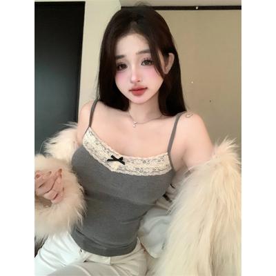 Autumn and Winter New Pure Desire for Sexy Bottom Lace Sleeveless Short Slimming Halter Vest Blouse