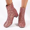 Neue kurze Stiefel große Größe runde Spitze Pailletten dicker Absatz hohe Absatzstiefel gold- und silberfarben Pailletten süße niedrige Stiefel