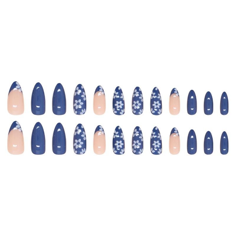 Unghii false Floare purtând bucată de unghii Unghii false franceze de culoare solidă Patch albastru Piesă de unghii detașabilă 24 de bucăți