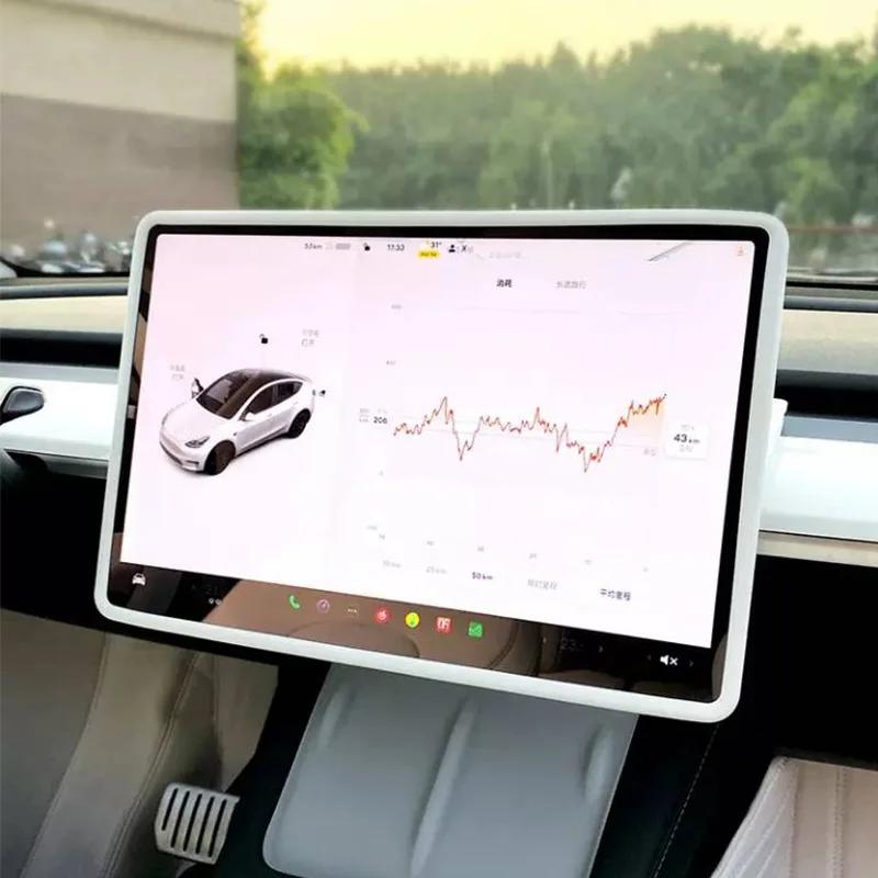 Per Tesla Model 3 Y 2020-2025 Silicone Cornice Schermo Protezione Bordi Display Copertura Protettiva Controllo Centrale Accessori Auto