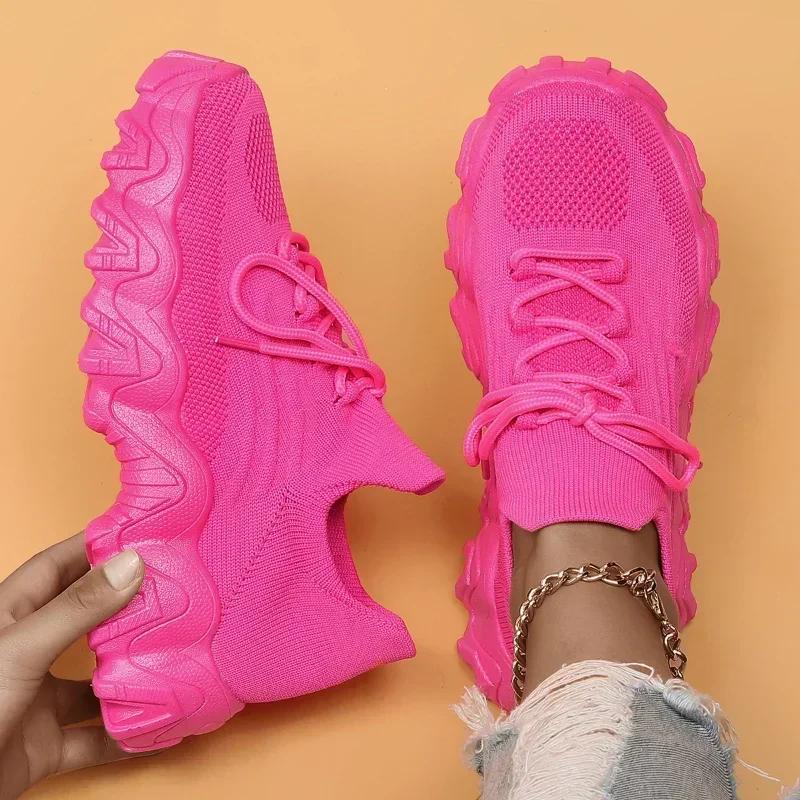 Mode Damen Bequeme Weiche Sohle Sneaker Atmungsaktive Strick-Flats Damen Leichte Slipper Loafers Rutschfeste Lauf-Sportschuhe