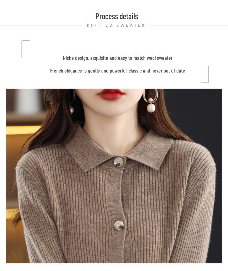 Women's Ribbed Cashmere Cardigan & Knitwear Set - Slimming Lapel Design for Autumn/Winter