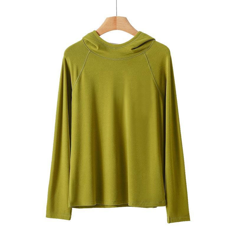 Women's Warm Ginger Velvet Hoodie: Versatile Spring/Autumn Solid Color Top