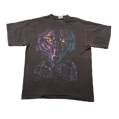 Vintage 1996 Habitat Big-Face Black Wolf Pack Shirt Large 21x26 Black