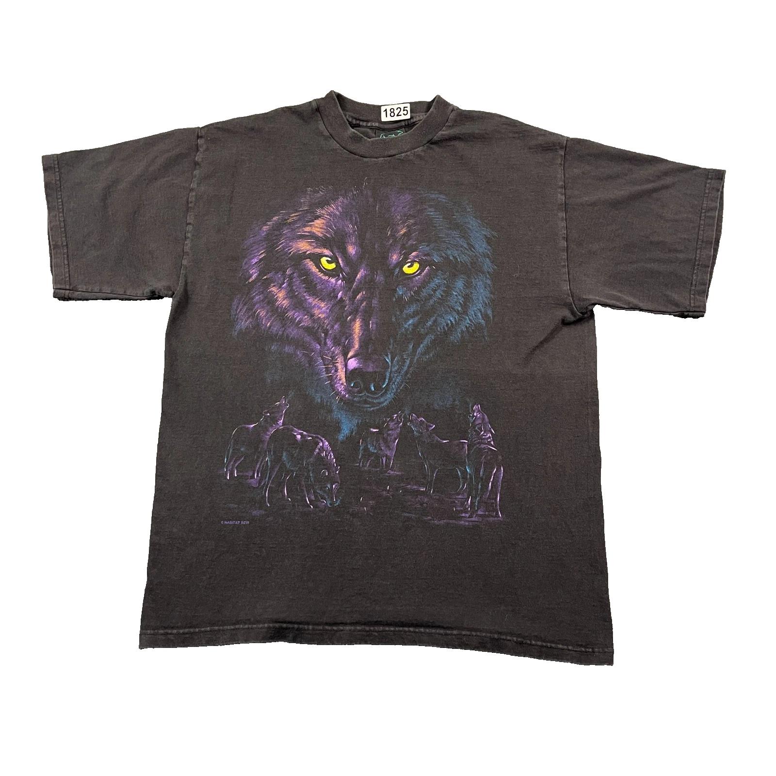 

Vintage 1996 Habitat Big-Face Black Wolf Pack Shirt Large 21x26 Black 2XL