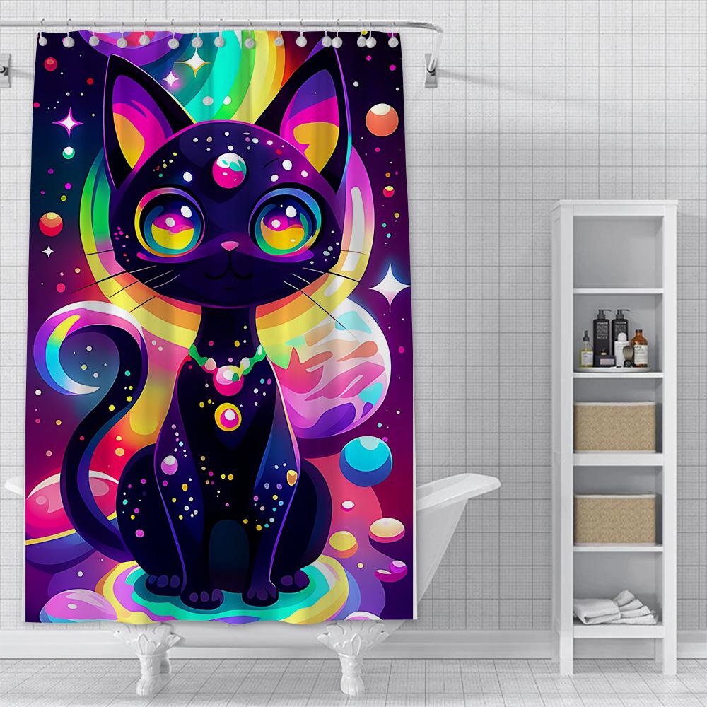 Shower Starry Sky Cat Curtain Waterproof Polyester Fabric Paint Colorful Bath Curtains Home Bathroom Decor Curtain With Hook