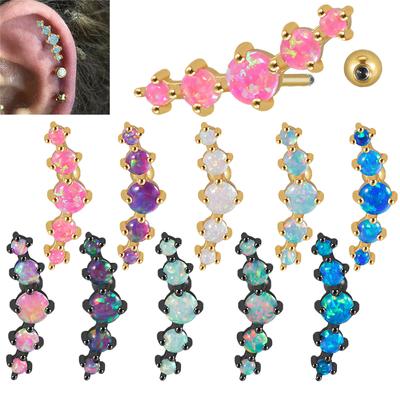 Acier Inoxydable Cinq Opales Oreille Tragus Cartilage Stud Boucle d'Oreille Cinq Cristaux Lobe d'Oreille Piercing Haltère Bijou pour Femmes
