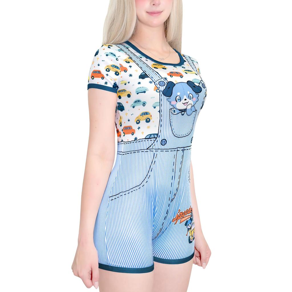 [LittleForBig] Vuxen Jumpsuit Pyjamas [Ao-chan och Racer] Fluffig Svans 2-i-1 Randig Fusk Overall Jumpsuit Blå L