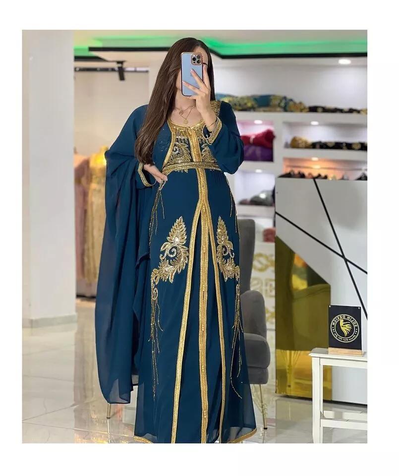 

Королевский темно-синий кафтан Дубай марокканский абайя макси длинное кимоно платье повседневный 3XL