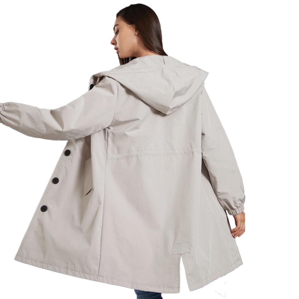 Damen Übergröße Wasserdichter Windbreaker mit Kapuze - Lässiger lockerer langer Mantel für Herbst/Winter