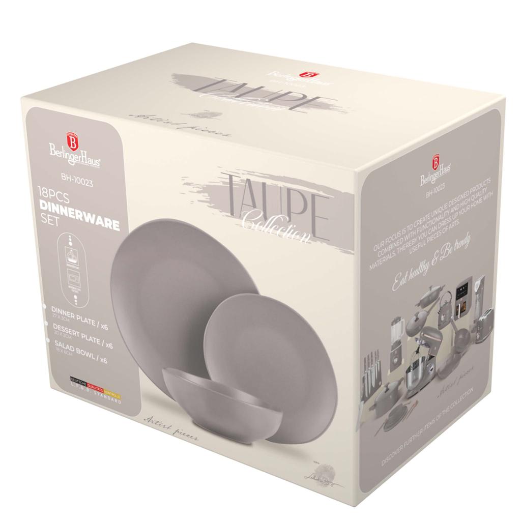 Zastawa stołowa Serwis Komplet talerzy naczyń 18 ele dla 6 osób BERLINGER HAUS Taupe BH-10023