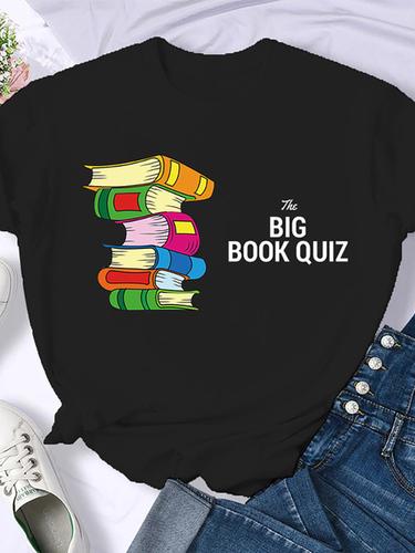Woman Plus Size Round Neck Half Sleeve T-shirt Printed T-shirt Top New T Shirt Coffee Books Brown Books American Retro T-shirt