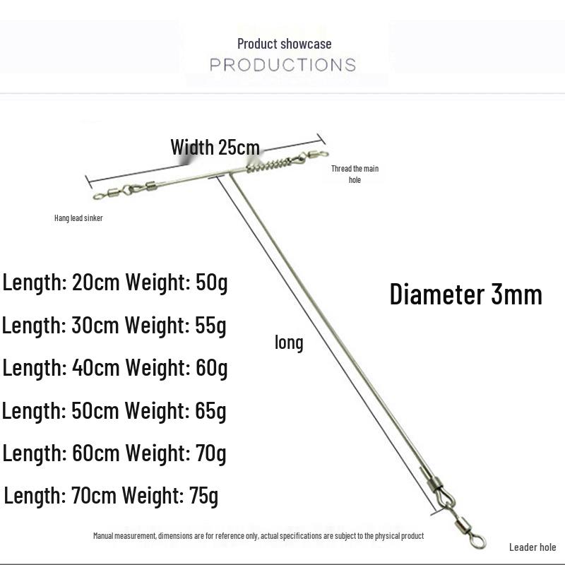 Stainless Steel T-Shaped Deep-Sea Fishing Line Splitter and Hook Bracket Accessory Stainless Steel T-shaped Balance 20cm