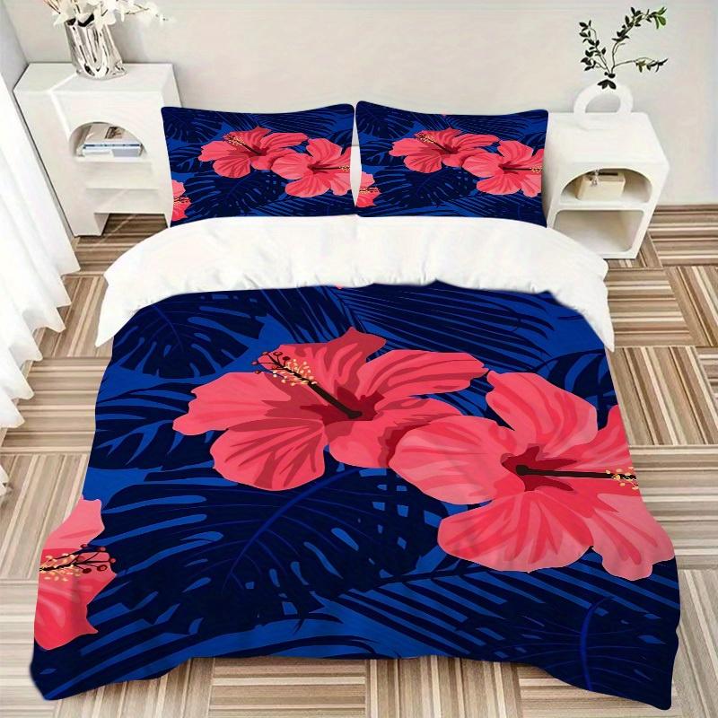 3pcs Tropical Flowers Bedding Set, Breathable and Soft, Suitable for All Seasons, Ideal for Home Use, Suitable for Bedroom Decor 21178