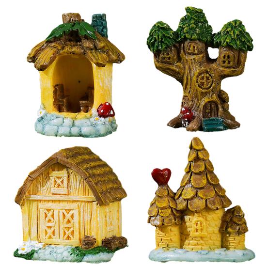 Micro Landscape Ornaments Resin Fairy Garden Accessories Small Wooden Tree Houses for Plants Fish Tank Decor DIY Scenes Cake