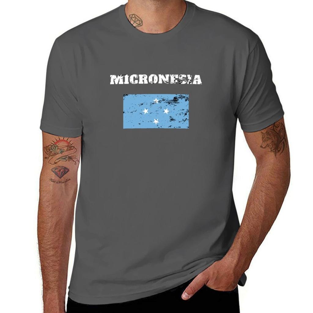 Micronesia Federated States Flag Retro Vintage Tshirt Durable Work Wear Tshirt
