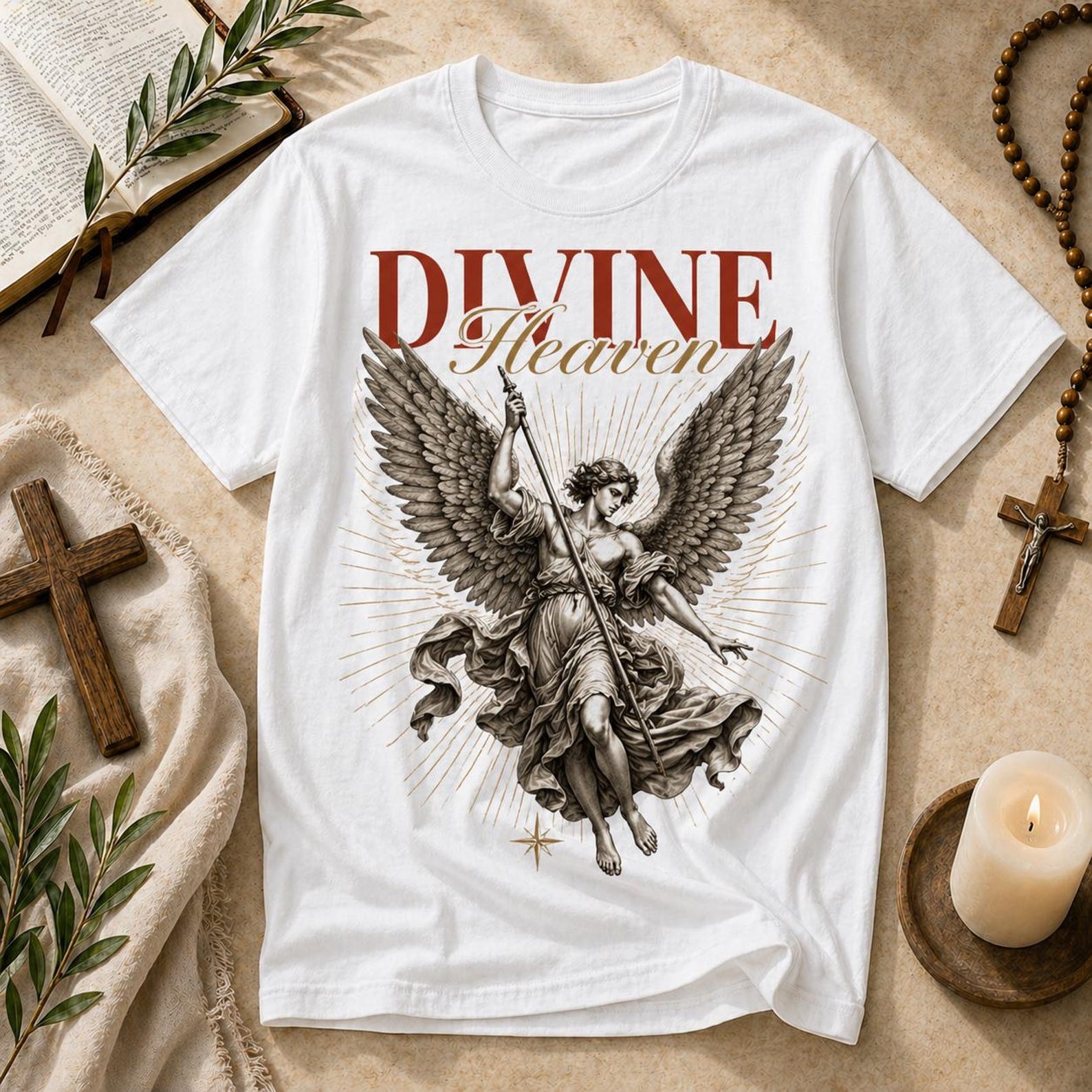 Divine Heaven Archangel Black T-Shirt – Vintage Religious Angel Graphic Tee 4XL