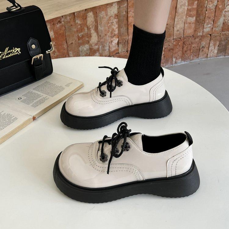 Size 35-42, large size women's shoes 41 fat feet British style small leather shoes women's spring new platform-soled student uniform single shoes