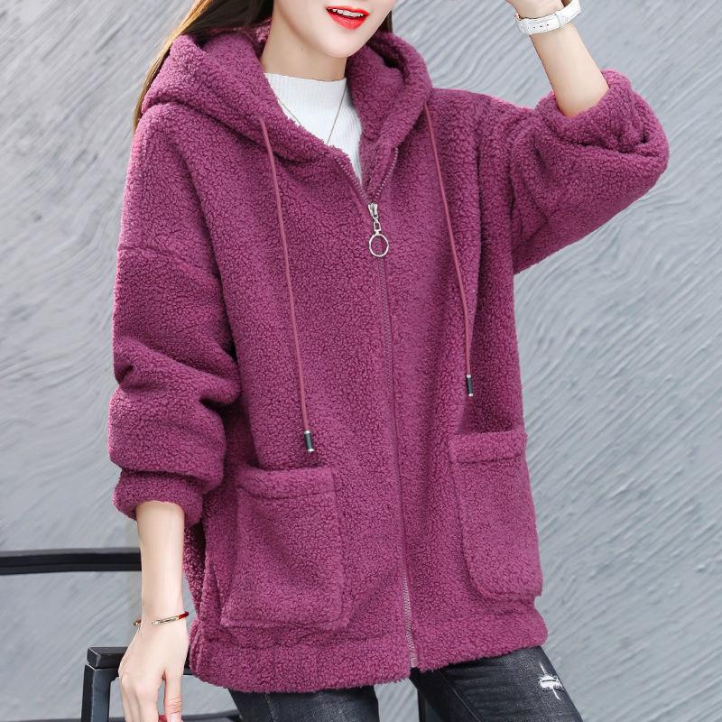 Hettegenser i seks farger for kvinner i teddyfleece: Koreansk stil, Pluss-størrelse, Tykk høst/vinter cardigan
