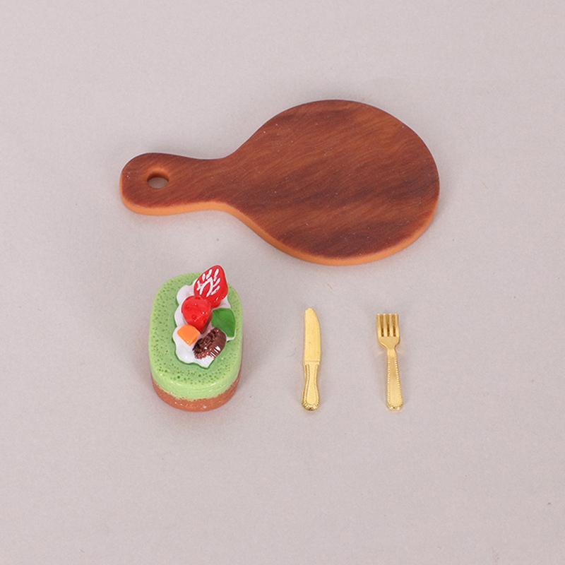 1/12 Puppenhaus Simulation Kuchen Brot Tablett Messer Gabel Kit Puppenhaus Küche Dekoration Puppen Haus Zubehör Rollenspiel Spielzeug