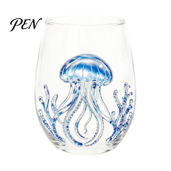 Beach House Kitchen Decor Marine Animal Theme Clear Glass Tumbler, Handcrafted Painted Glassware, Artistic Nautical Decorative Cup Creative