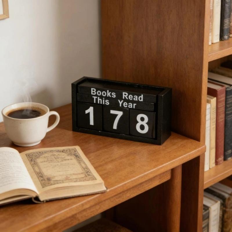 Wooden Books Read This Year Counter Sign for Tracking Reading Progress Numbered Desktop Ornament Book Enthusiasts Gift