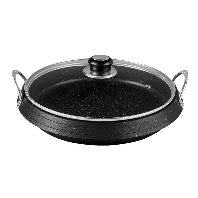 

KOSUN Korean Grill Pan with Lid Indoor Outdoor Non-stick Maifan Stone BBQ Skillet Cast Aluminium Barbecue Cooker Gas Induction