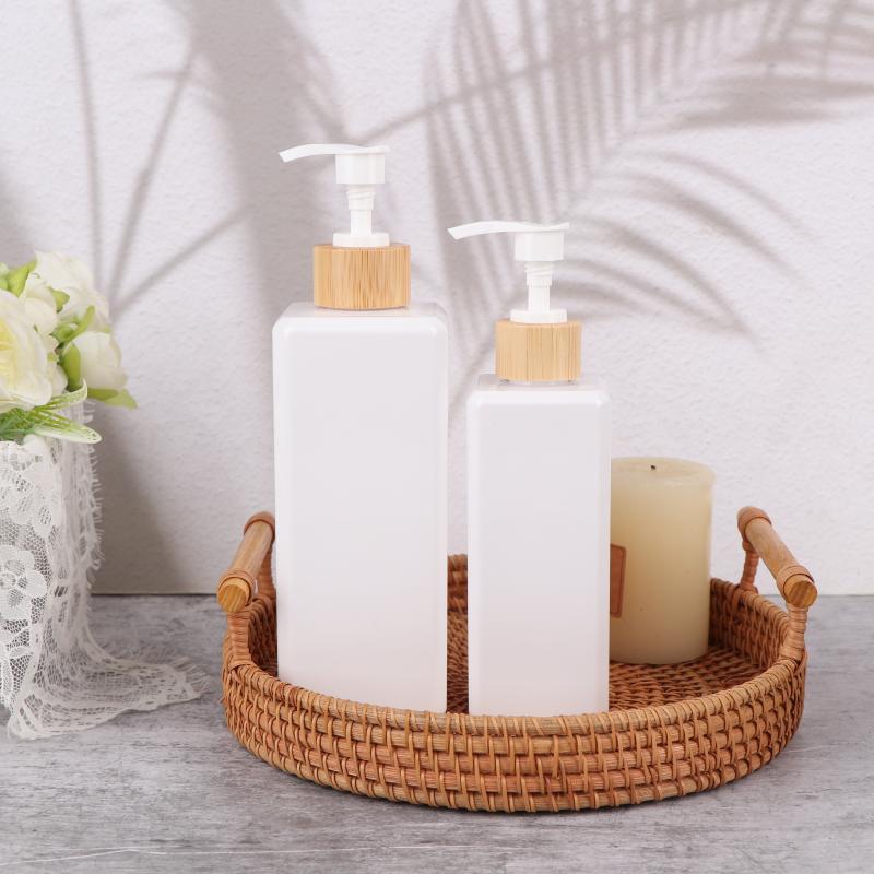 1Pcs Square Shampoo Shower Gel Body Wash Dispensers Refillable Bamboo Pump Bottles Lotion Containers Bathroom Dispensers
