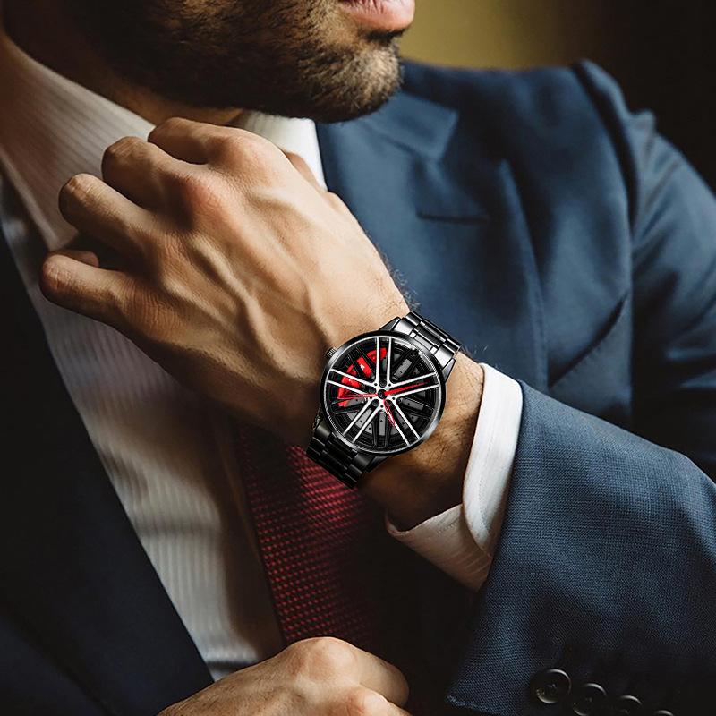 SVJ Genuine Car Wheel Hub Men's Watch Three-dimensional Brake Hollow Personality Dial Sports Car Modified Black Technology Waterproof