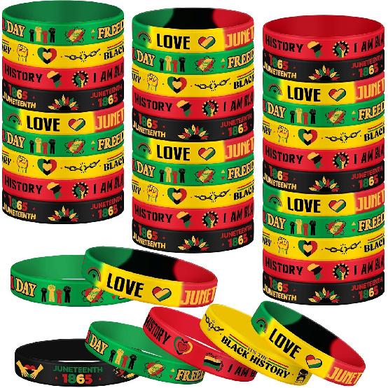 Skylety 120 Pcs Black History Month Silicone Bracelets Black History Party Goodie Bag Stuffers Motivational Wristbands Freedom Liberation Peace for