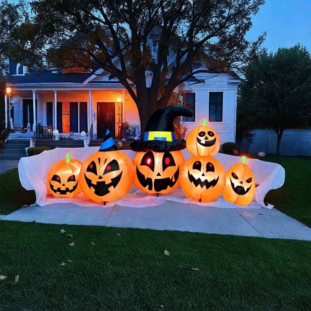 8 FT Halloween Inflatable Decoration Ghost Pumpkin Band Decorations Outdoor Holiday Decor, LED Lights Blow Up Party Decoration