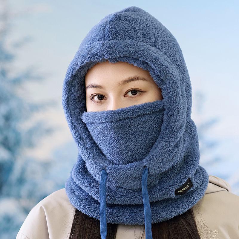 Men and Women In Winter Windproof and Warm Pullover Hat Outdoor Riding Plus Velvet Sweatshirt Hat Scarf Integrated Hat