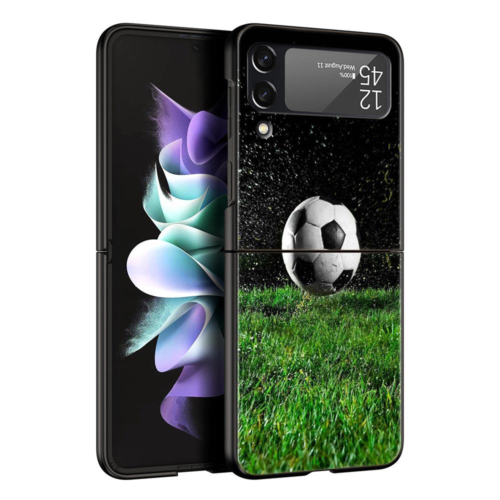 Phone Case for Samsung Galaxy Z Flip 3 4 5 Folding Mobile Shell Hard PC Fundas Black Protect Cover Soccer Ball Football Field