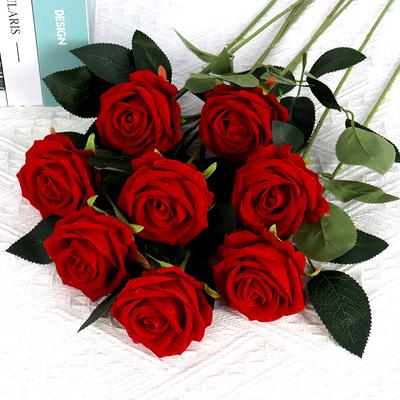 5 Stück Kunstblumenstrauß aus rotem Samt, künstliche Rose, für Hochzeit, Heim, Tischdekoration, Weihnachten, Valentinstag, Geschenk