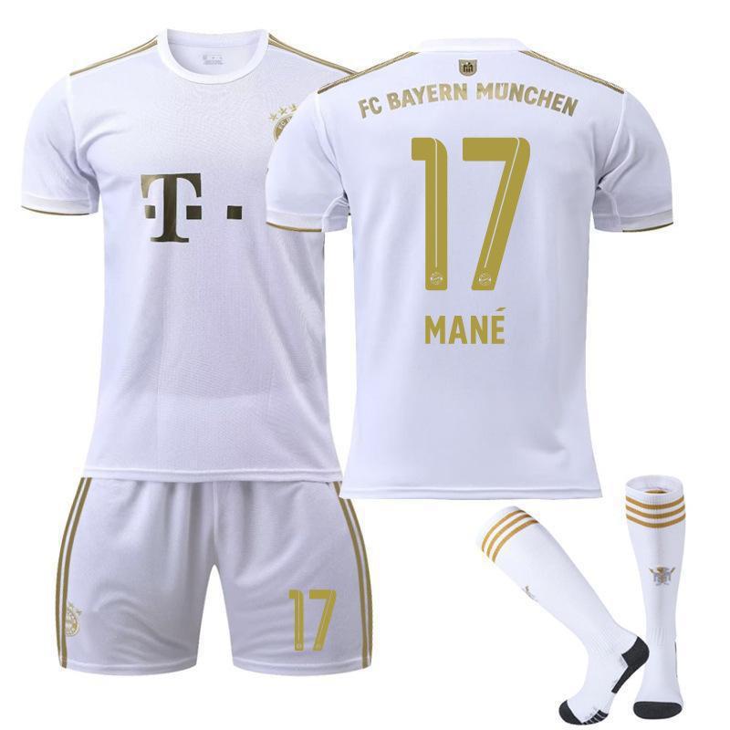 2223 Bayern Away White Nr. 17 Mane 4 Dericht 25 Muller Trikot Fußball Uniform Set Sportbekleidung