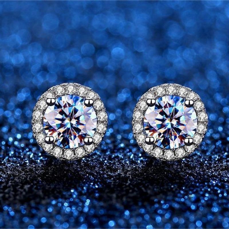 Fashion 1 Carat Round Zircon Stud Earrings For Women Luxury Geometric Jewelry