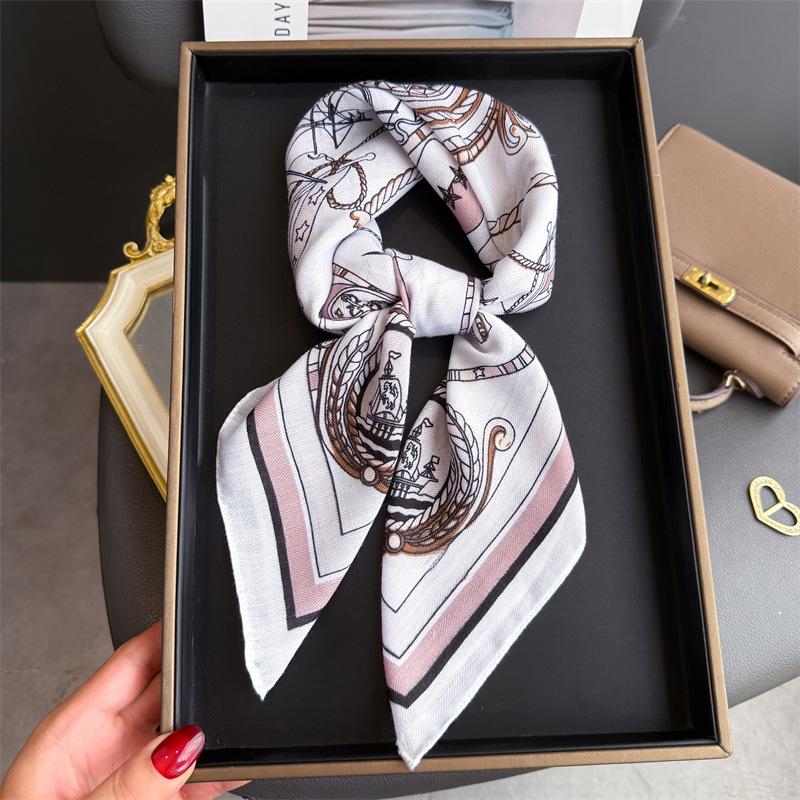 Luxury Brand Linen-Cotton Print Square Scarf Women Neck Tie Female Hair Bandana Headkerchief Shawl Wrap Hijab Echarpe