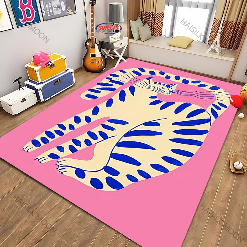 1pc Cat Splicing Pattern Washable Carpet, Abstract Style Indoor Mat, with Anti Slip Backing, LivingRoom, Bedroom, Home Decor Rug