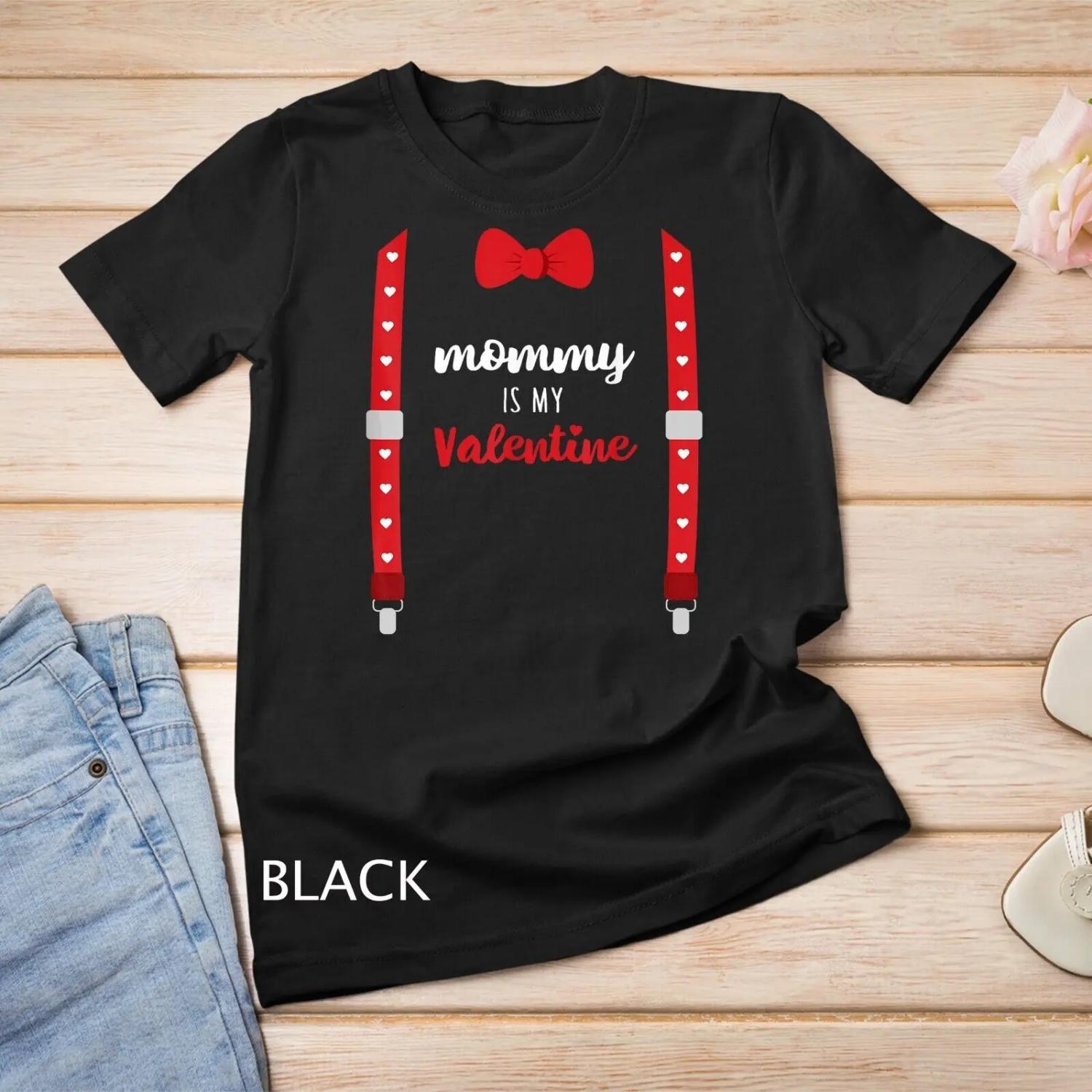 Mommy Is My Valentine T Shirt Heart Mom Suspenders Bow Tie S