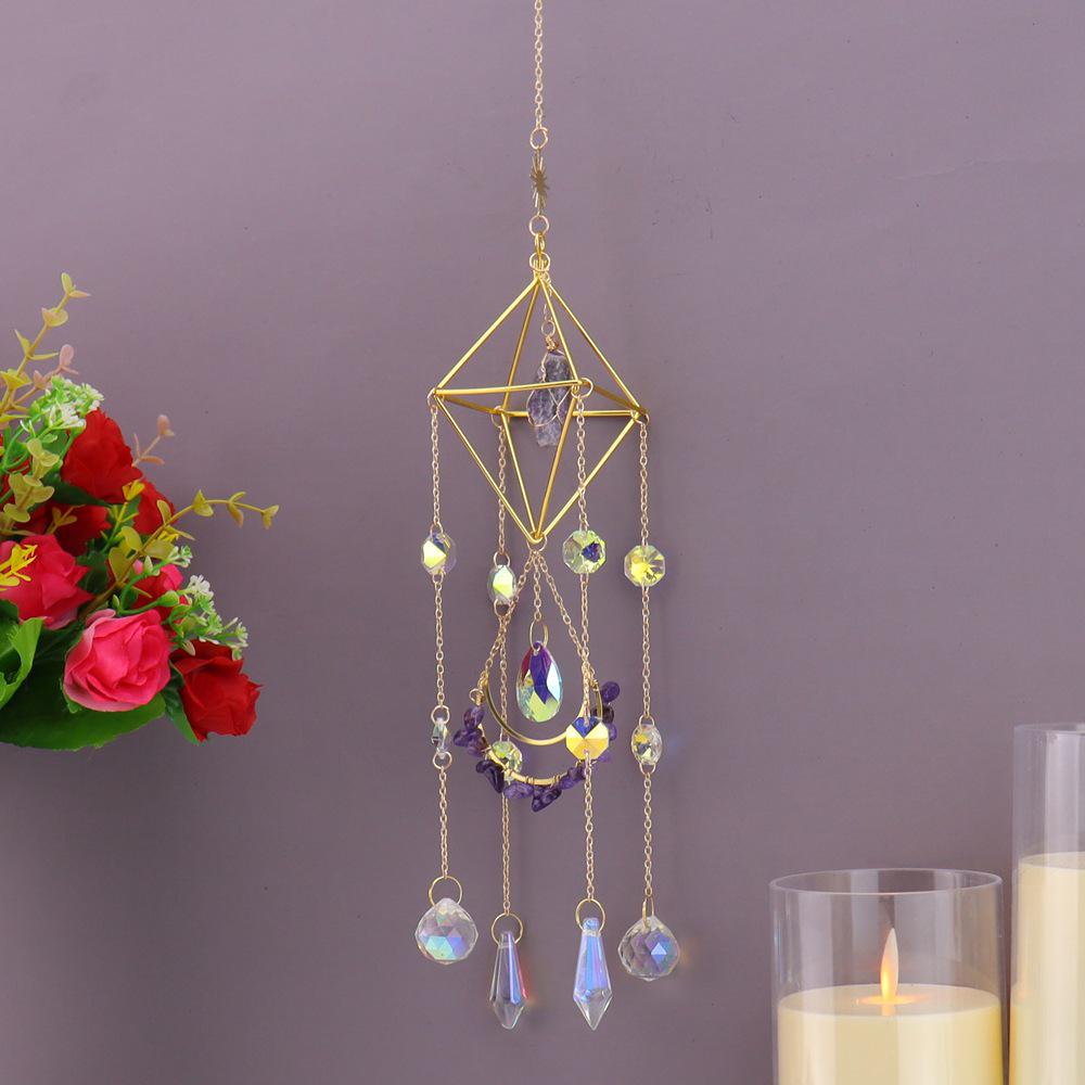 Amethyst Gravel Moon Wind Chime Sun Catcher Pendant T80
