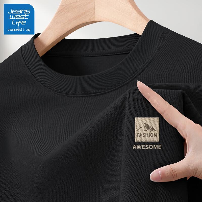 JEANSWEST LIFE Men's 2025 Summer Round Neck Heavyweight Cotton T-Shirt