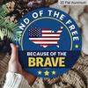 2D Flat, 1pc Round Aluminum "Land of The Free Because of The Brave" Patriotic Metal Sign, USA Map & American Flag Design, Waterproof & Durable, Easy